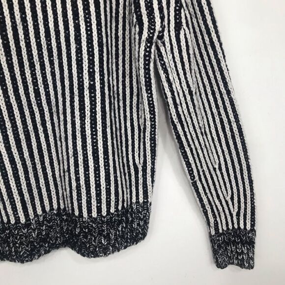 Elizabeth and James Black White Vertical Stripe Knit Crew Neck Pullover Sweater - Picture 12 of 15